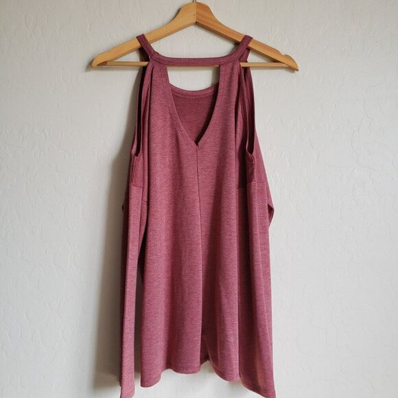 Pink Rose Cold Shoulder Long Sleeve Top Soft Knit Keyhole Back Women's Large NEW - Picture 7 of 10